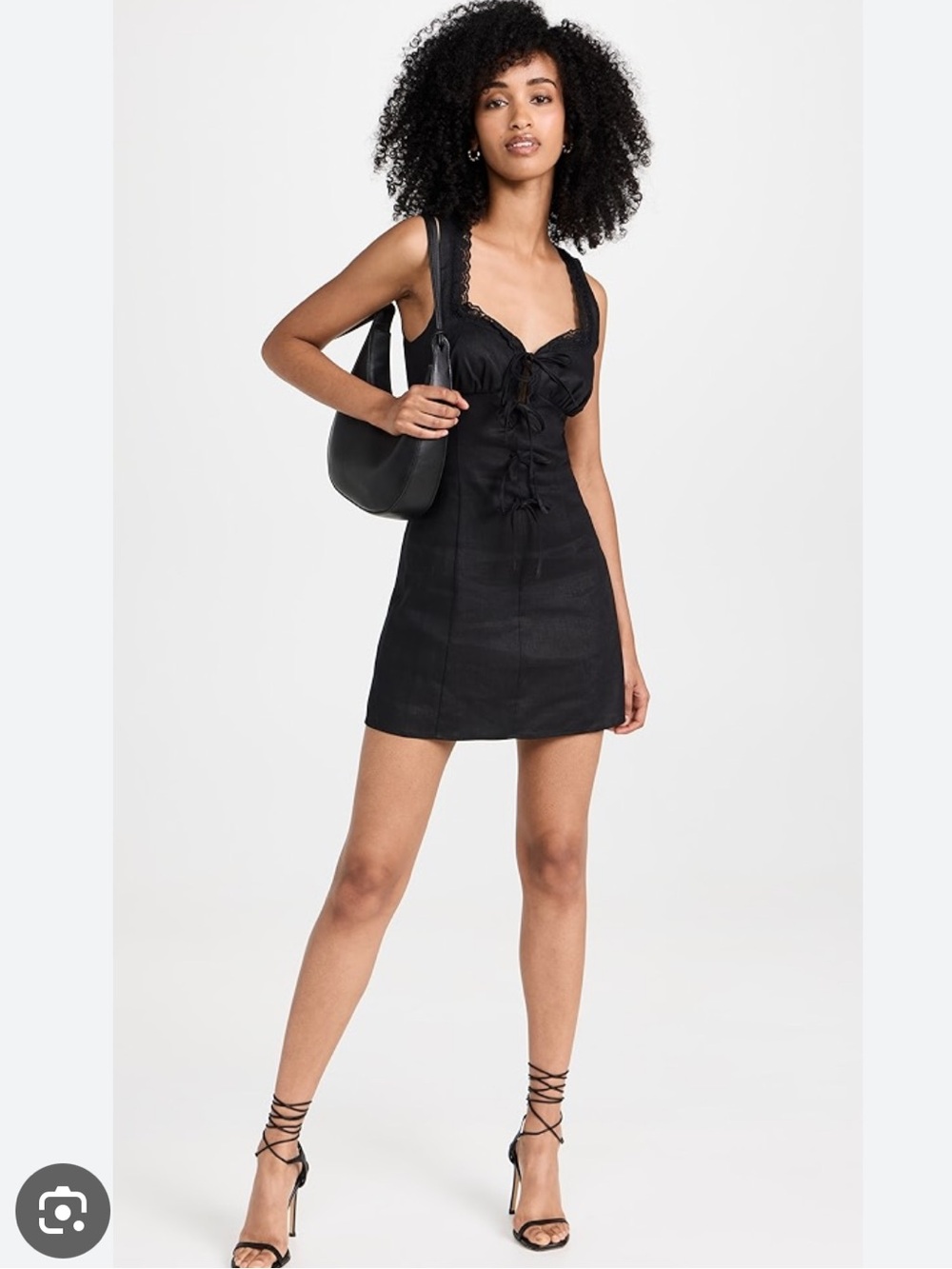 Reia linen Reformation Black Lace-Trim Tie-Front Mini Dress